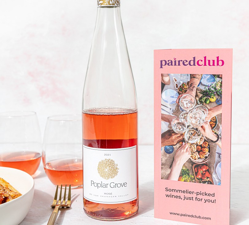 Rosé wine next to Paired Club information
